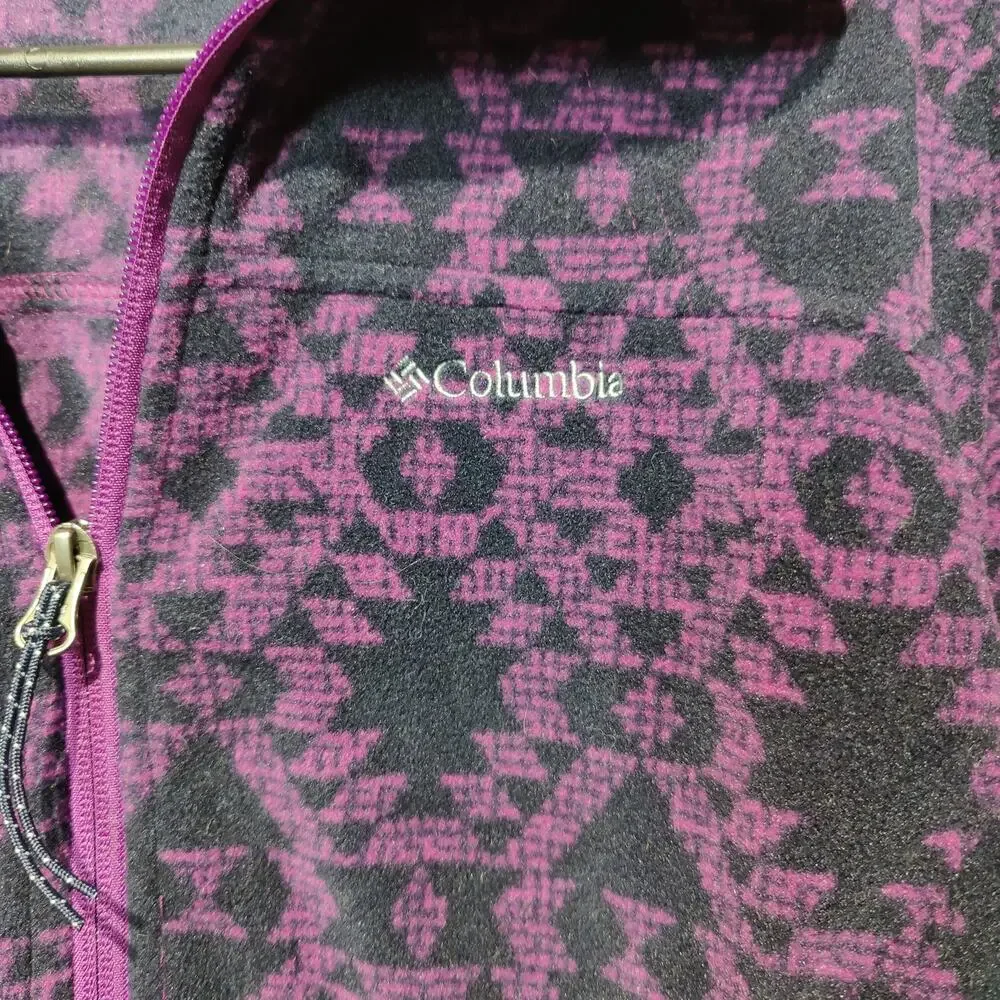 Columbia Women's Sz S Purple Aztec Southwestern Print Fleece Jacket Full Zip